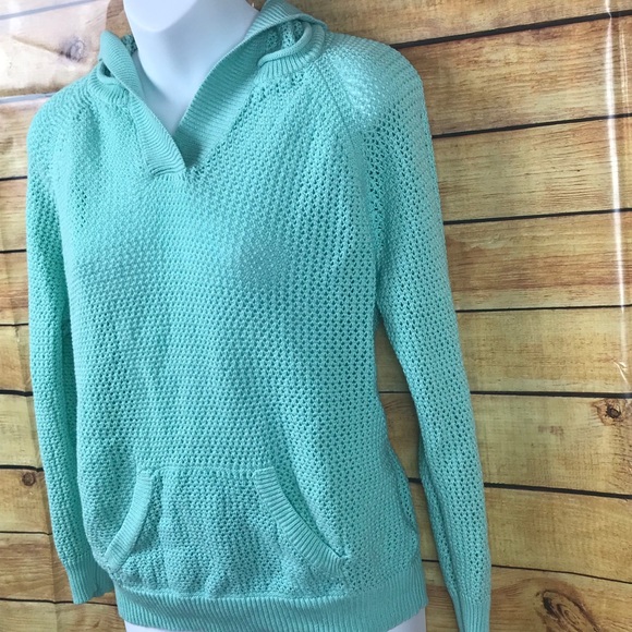 🍁 Anthropologie Aqua Mesh Hooded Sweater - Picture 4 of 6